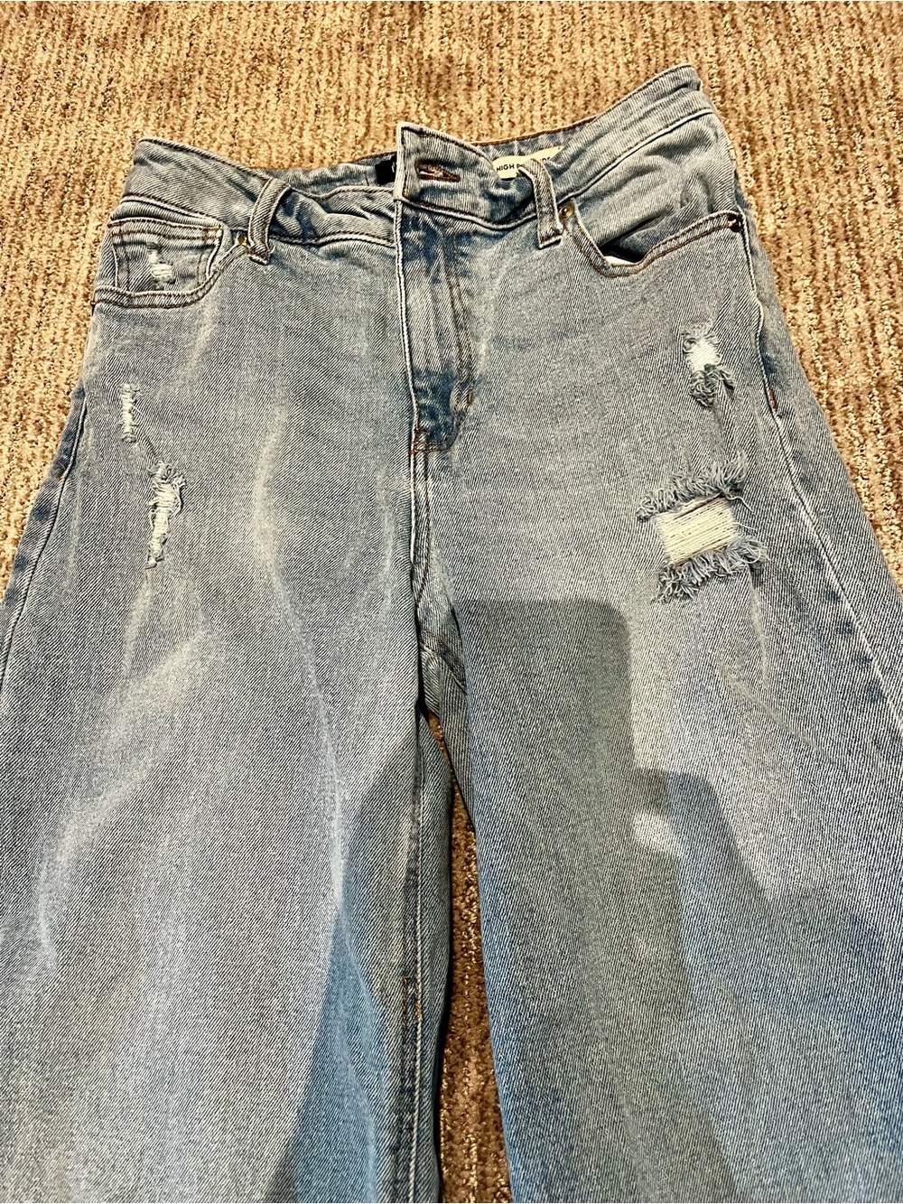 BCBG Generation High-Rise Distressed Women's Wide Leg Jeans - Light Blue Size 2